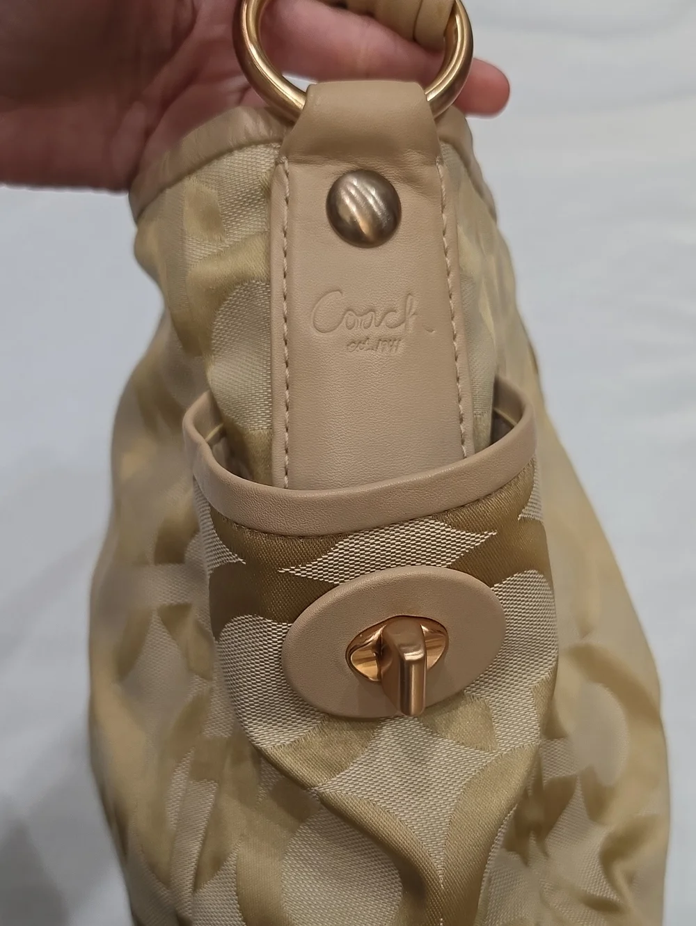 NWT Coach Beige Canvas And Leather  Op Art Parker Hobo